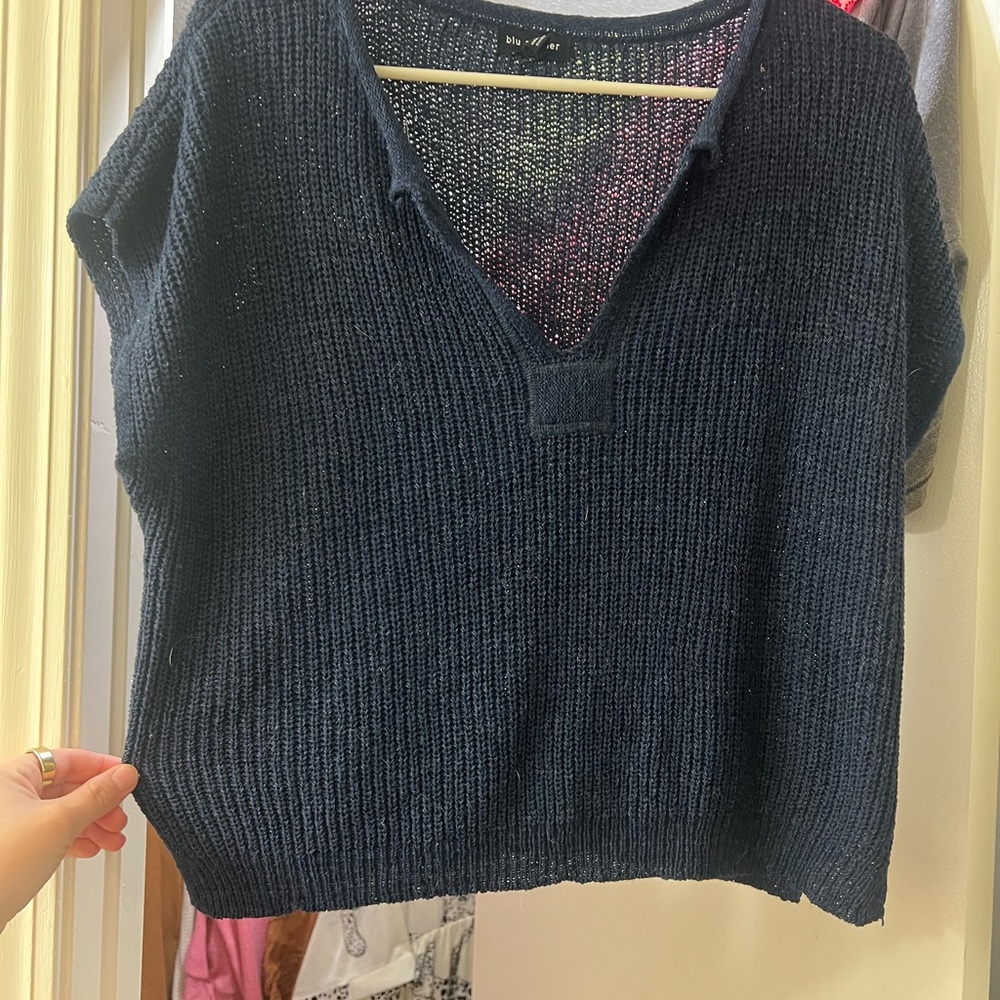 Navy blue Knit V-Neck Sweater